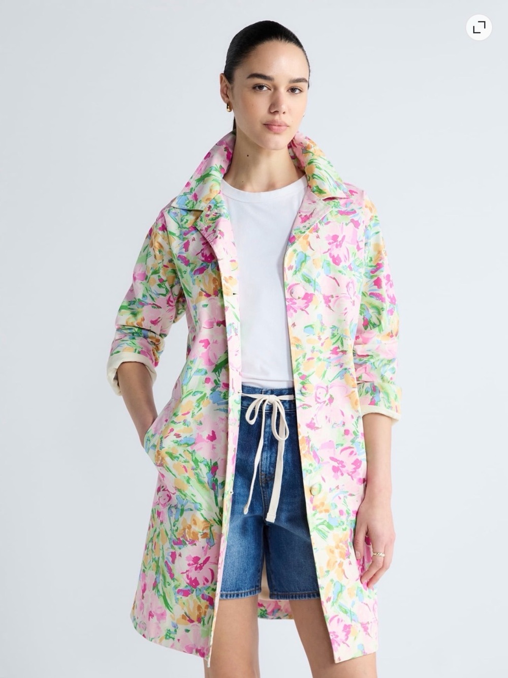 Floral Pink Watercolor Trench Coat
